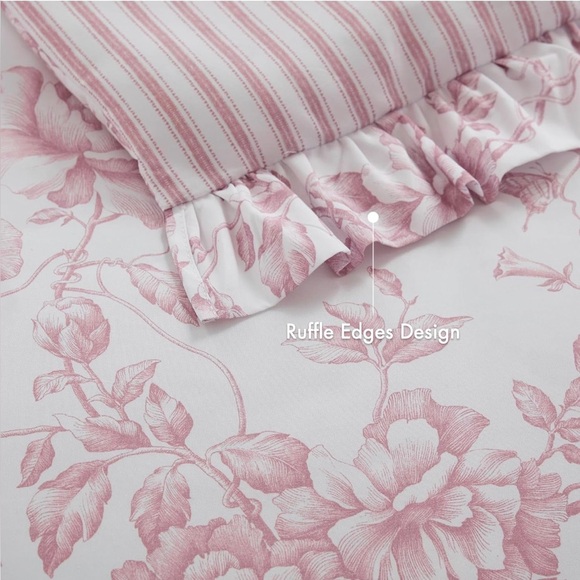 Madison Park Pink Floral King Size Comforter Set 7 pieces - Picture 4 of 9